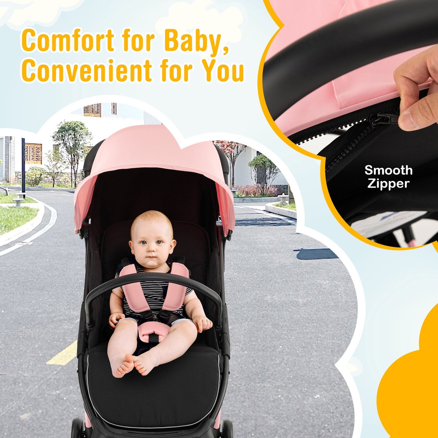 Lightweight Baby Stroller with Detachable Seat Cover