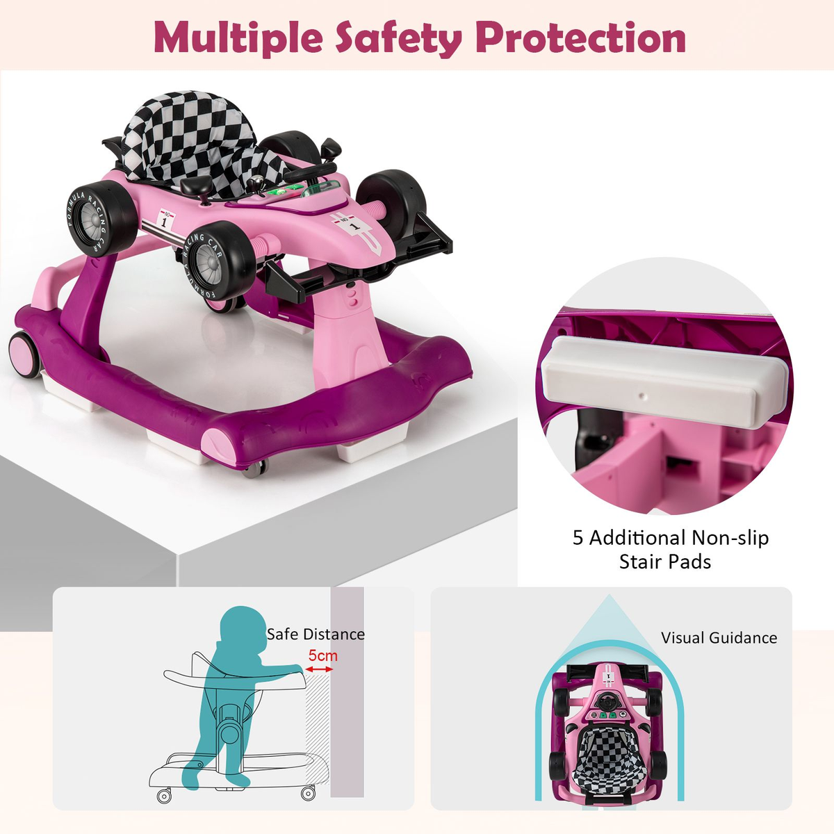 4-In-1 Baby Push Walker with Adjustable Height and Speed