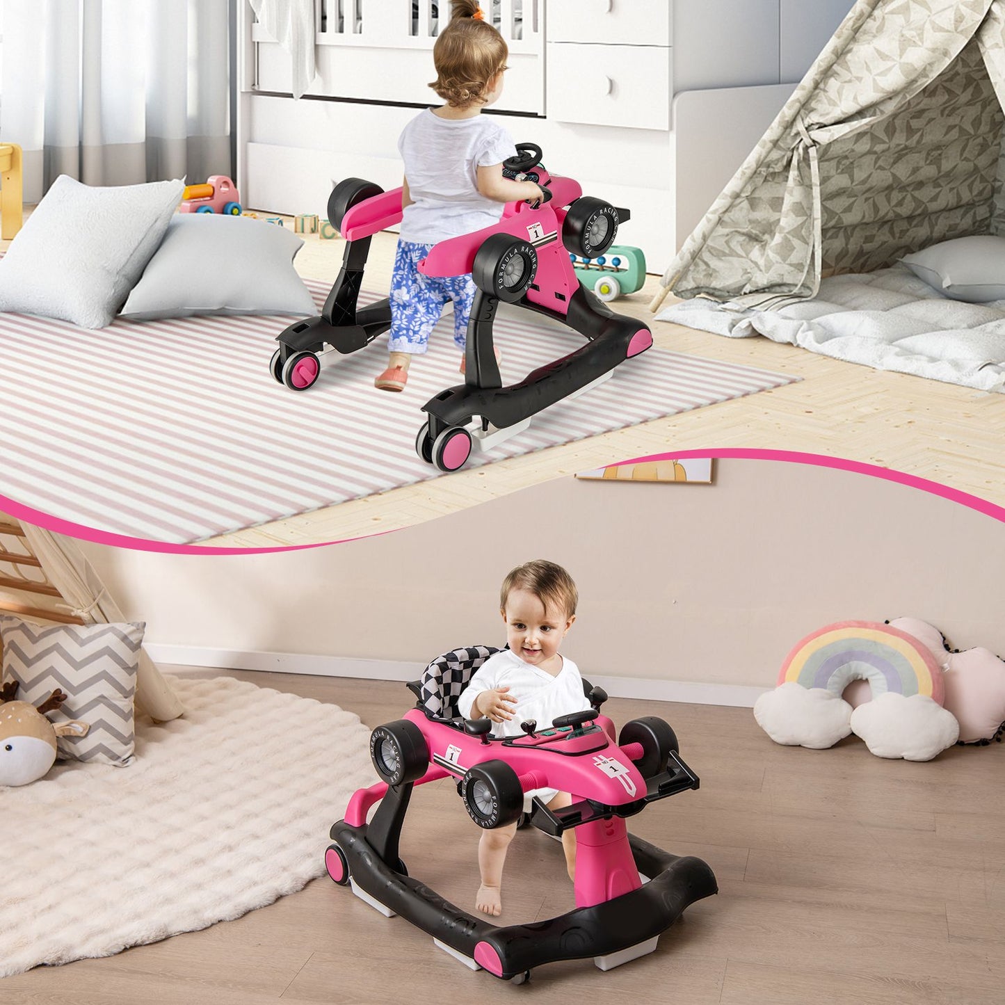 4-In-1 Baby Push Walker with Adjustable Height and Speed