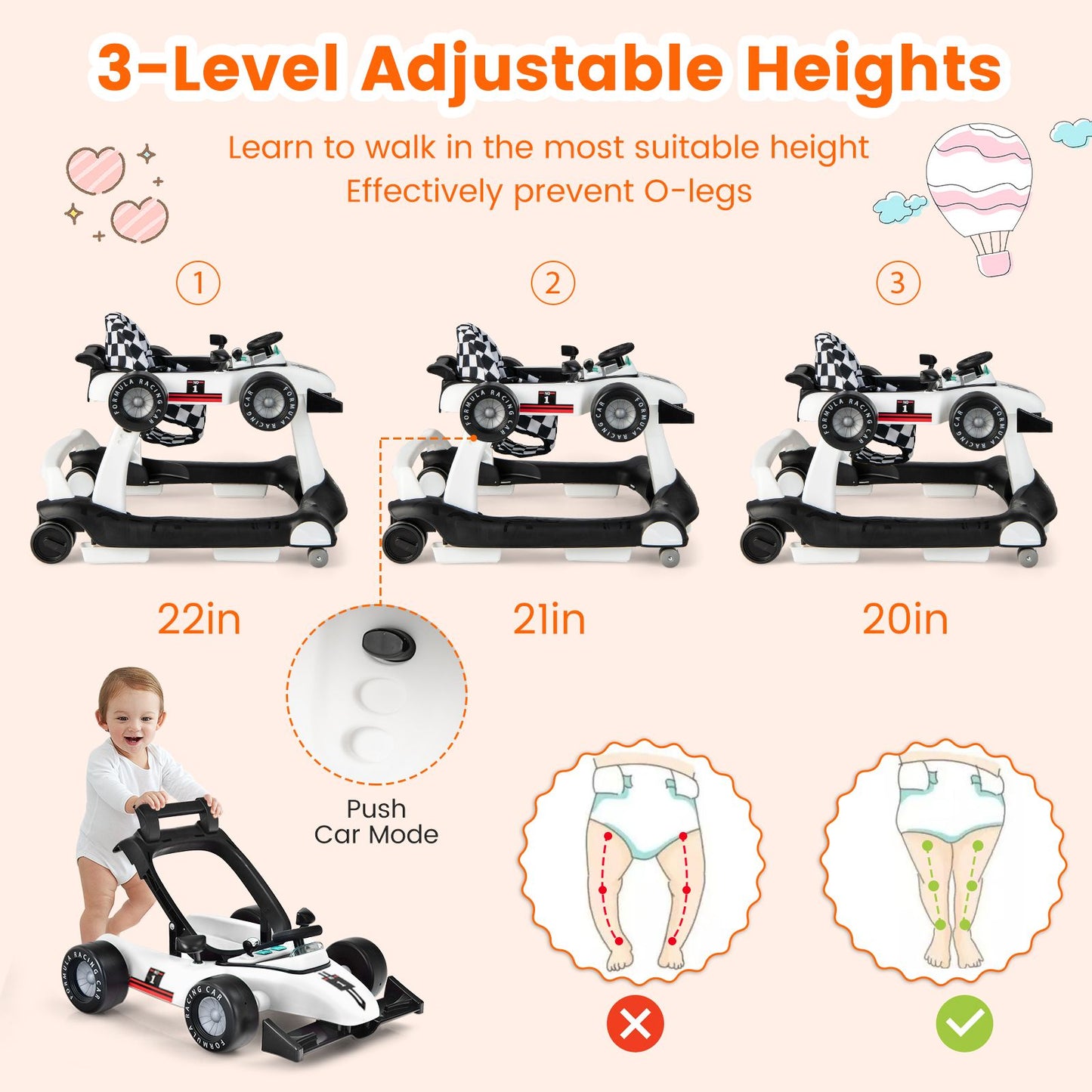 4-In-1 Baby Push Walker with Adjustable Height and Speed