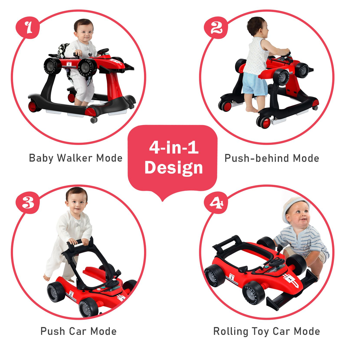 4-In-1 Baby Push Walker with Adjustable Height and Speed