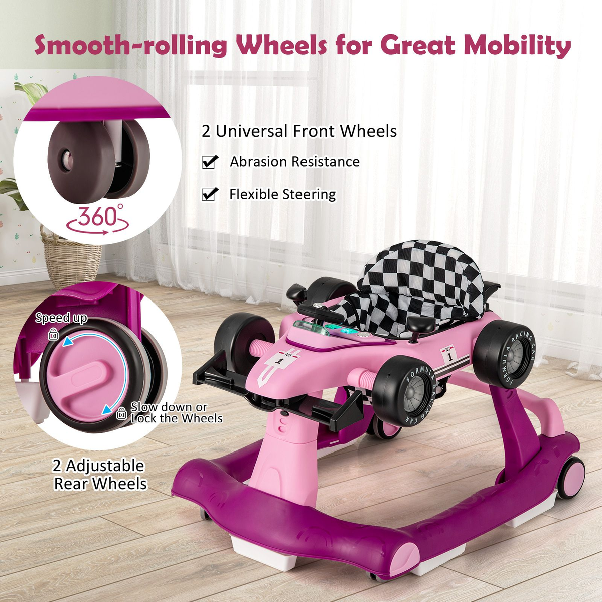 4-In-1 Baby Push Walker with Adjustable Height and Speed