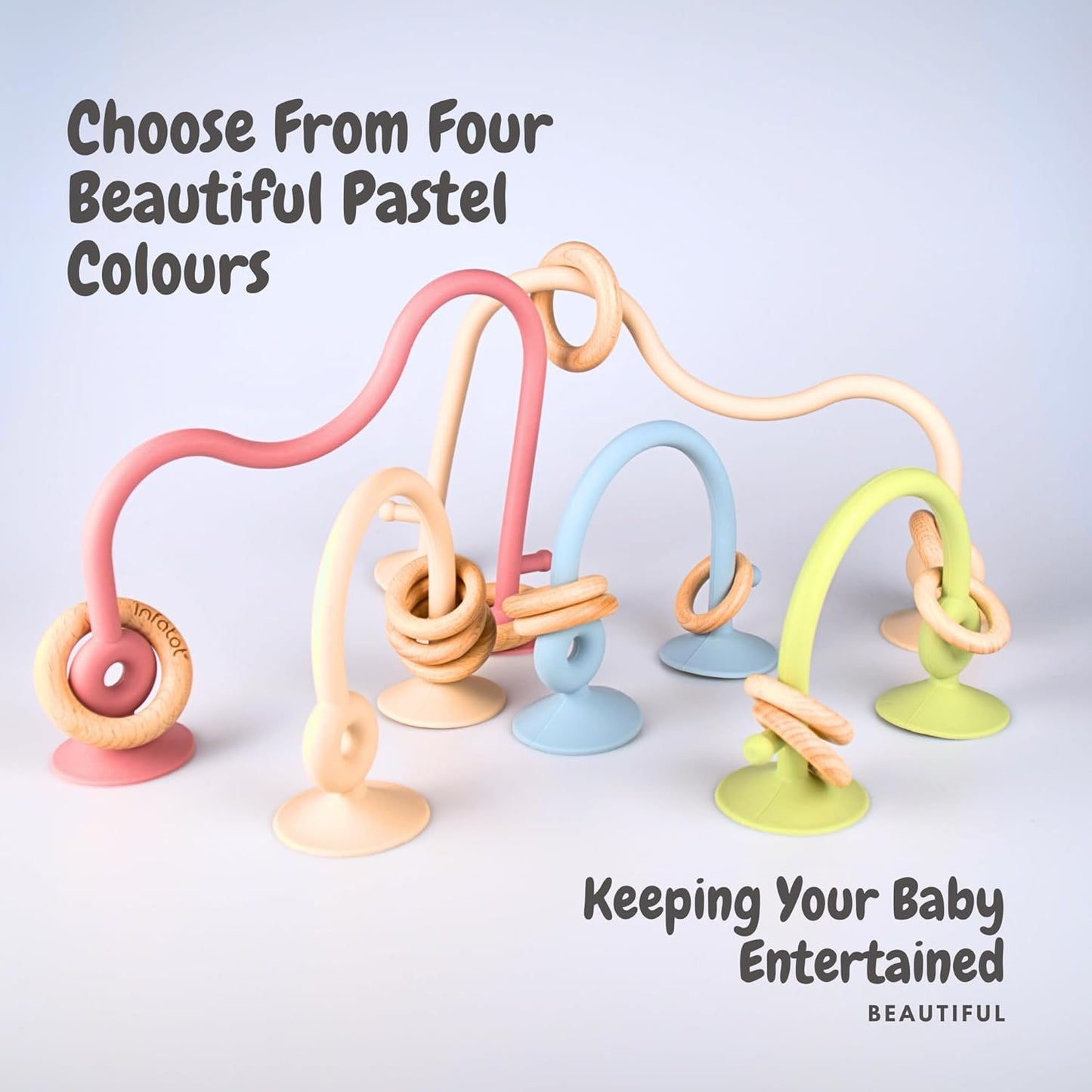 Teething Suction Toy - Premium Wood & Silicone Sensory Teether for Babies 0-6 Months, Perfect for High Chairs - Ideal Baby Gift for Boys & Girls - Blue