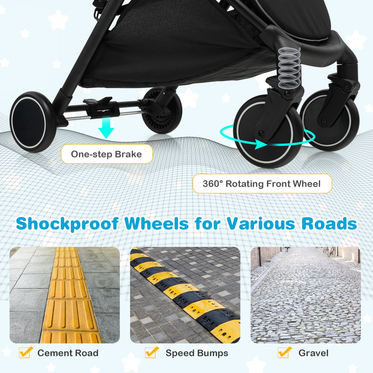 Lightweight Baby Stroller with Detachable Seat Cover