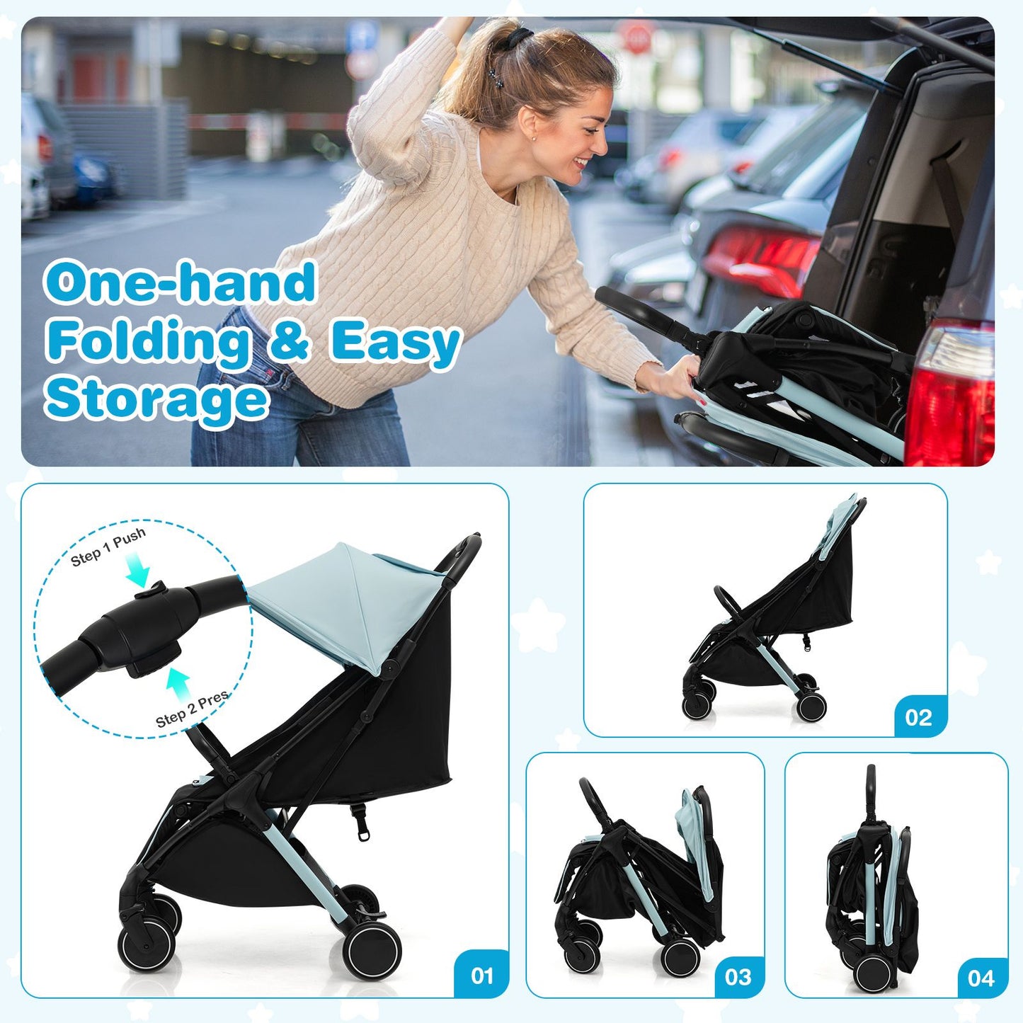 Lightweight Baby Stroller with Detachable Seat Cover