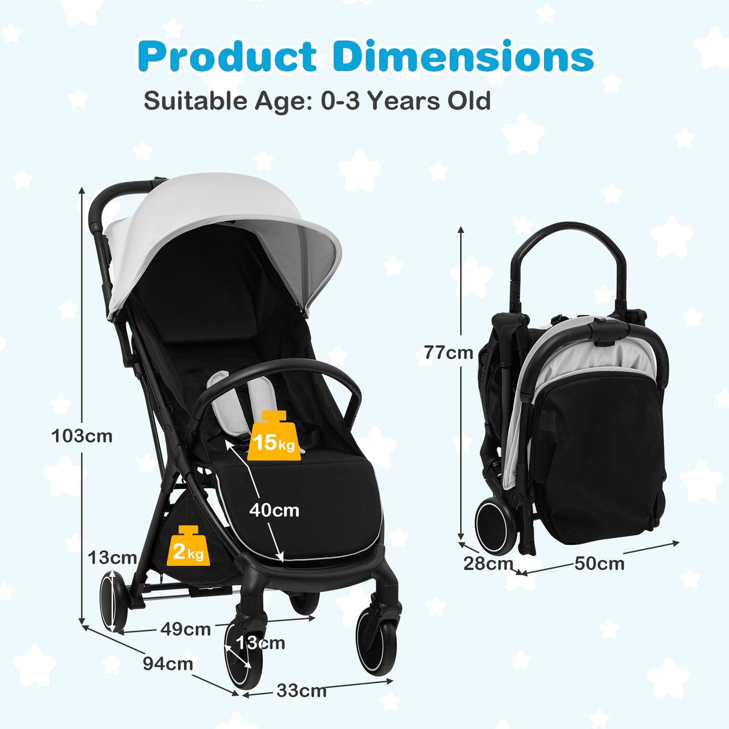 Lightweight Baby Stroller with Detachable Seat Cover