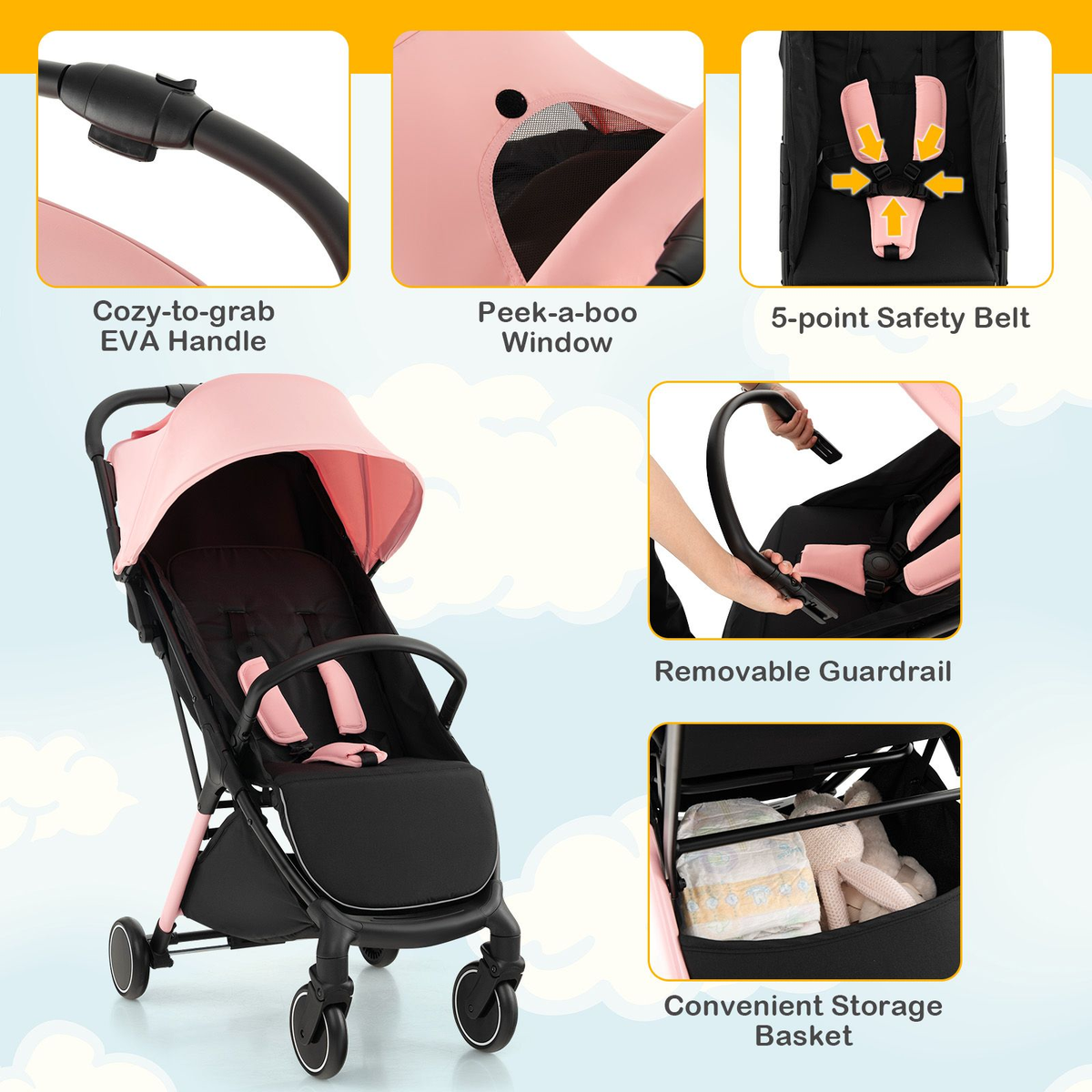 Lightweight Baby Stroller with Detachable Seat Cover