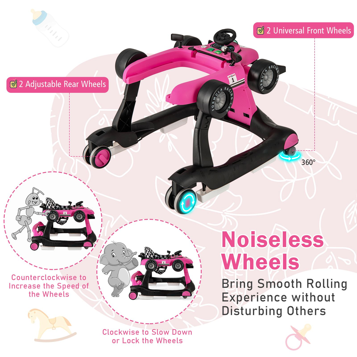 4-In-1 Baby Push Walker with Adjustable Height and Speed