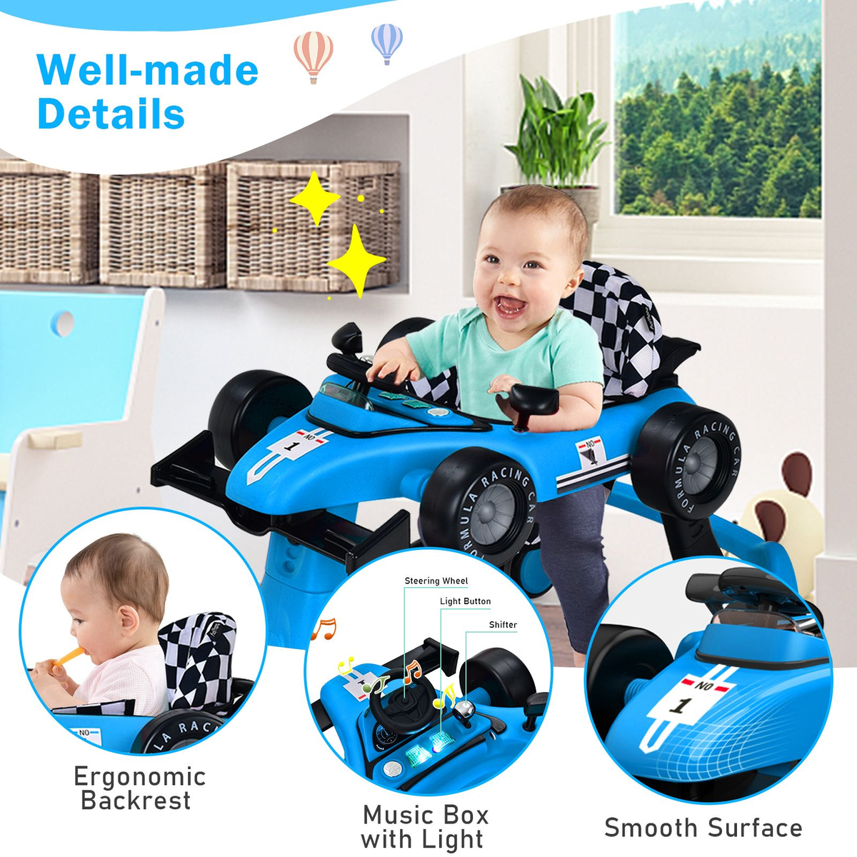 4-In-1 Baby Push Walker with Adjustable Height and Speed