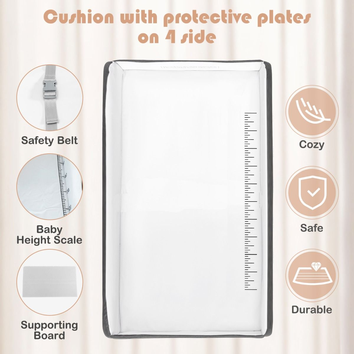 Folding Nursery Changing Table with Lockable Wheels and Storage Basket