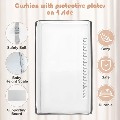 Folding Nursery Changing Table with Lockable Wheels and Storage Basket