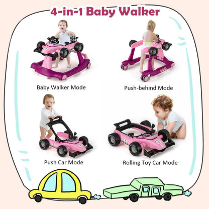 4-In-1 Baby Push Walker with Adjustable Height and Speed