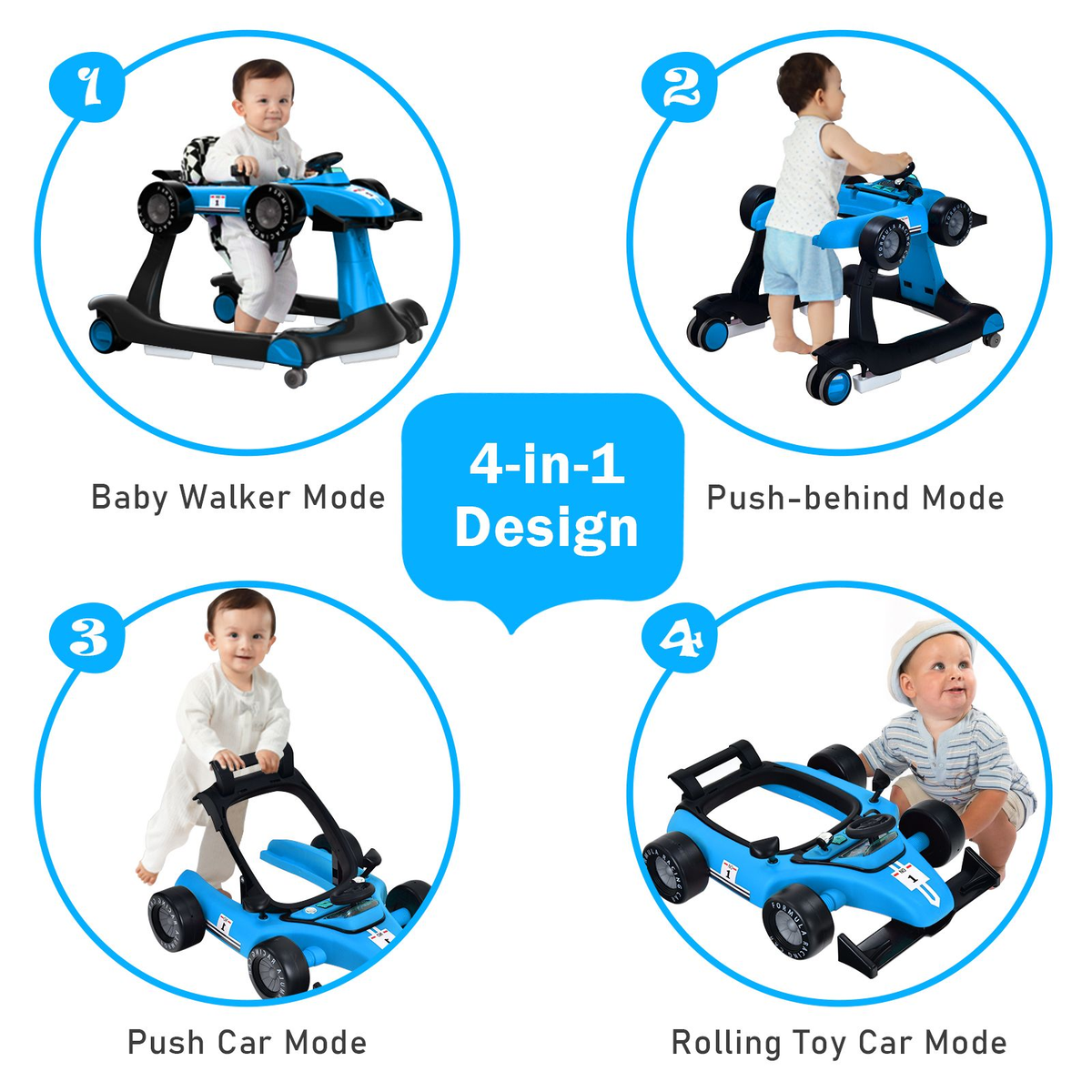 4-In-1 Baby Push Walker with Adjustable Height and Speed