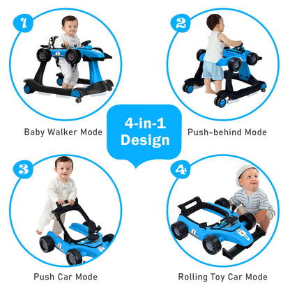 4-In-1 Baby Push Walker with Adjustable Height and Speed