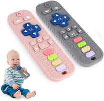 2 Pack Silicone Teething Toys for Babies 0-6 Months, Teethers 6-12 Remote Teether Baby, Sensory Babies, Baby Chew Toys, Toddler Infant Newborn Girl Boy, Pink-Gray
