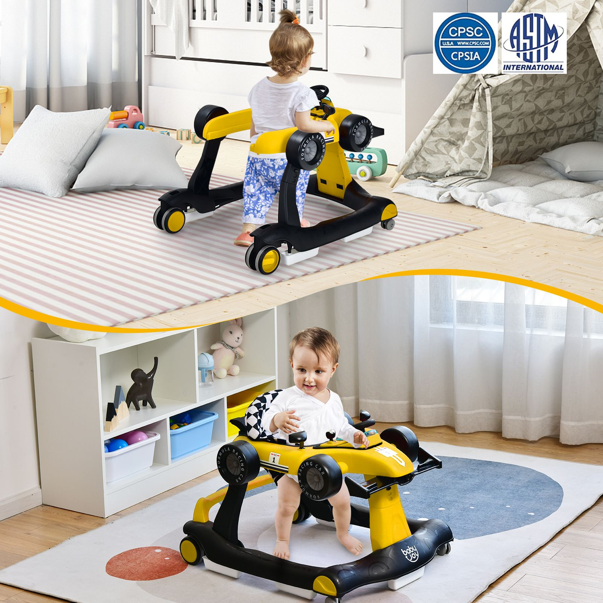 4-In-1 Baby Push Walker with Adjustable Height and Speed