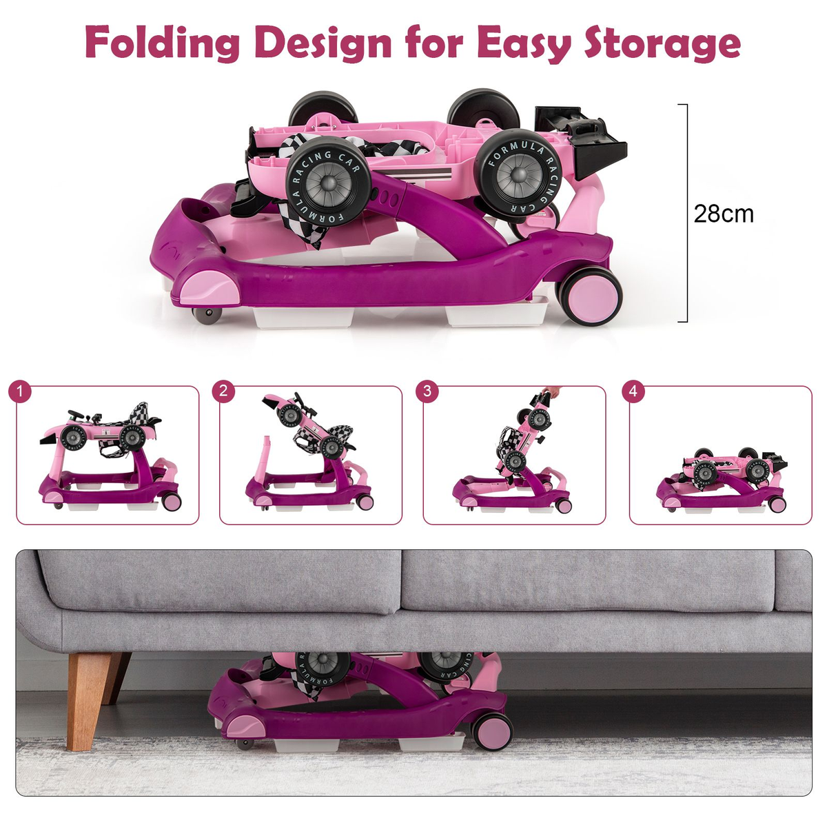 4-In-1 Baby Push Walker with Adjustable Height and Speed