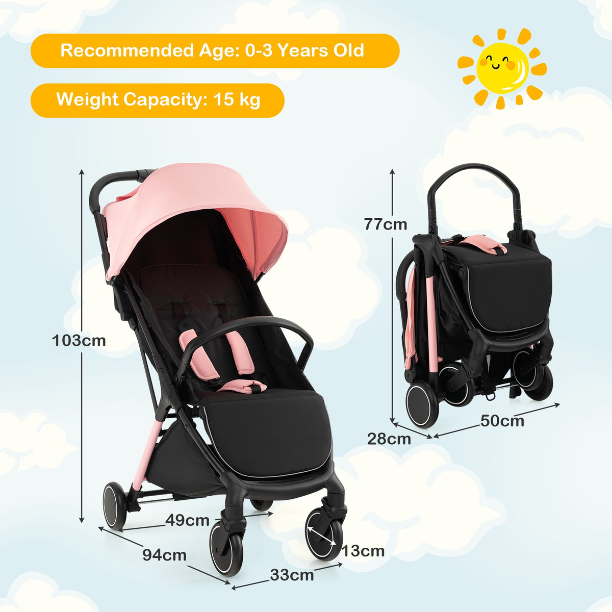 Lightweight Baby Stroller with Detachable Seat Cover