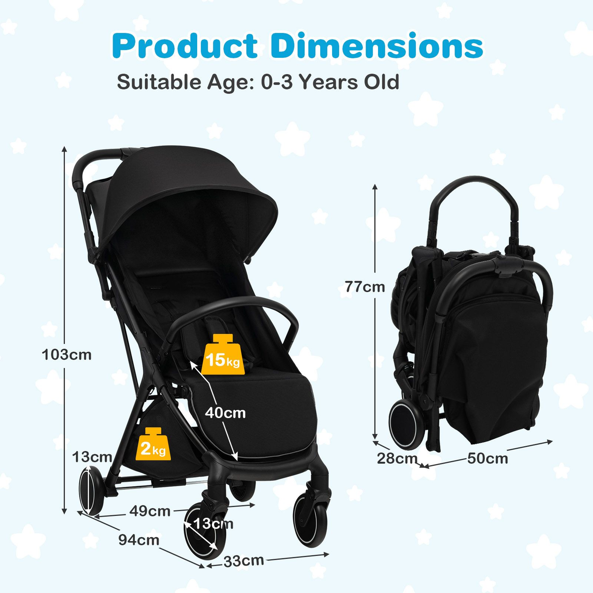 Lightweight Baby Stroller with Detachable Seat Cover
