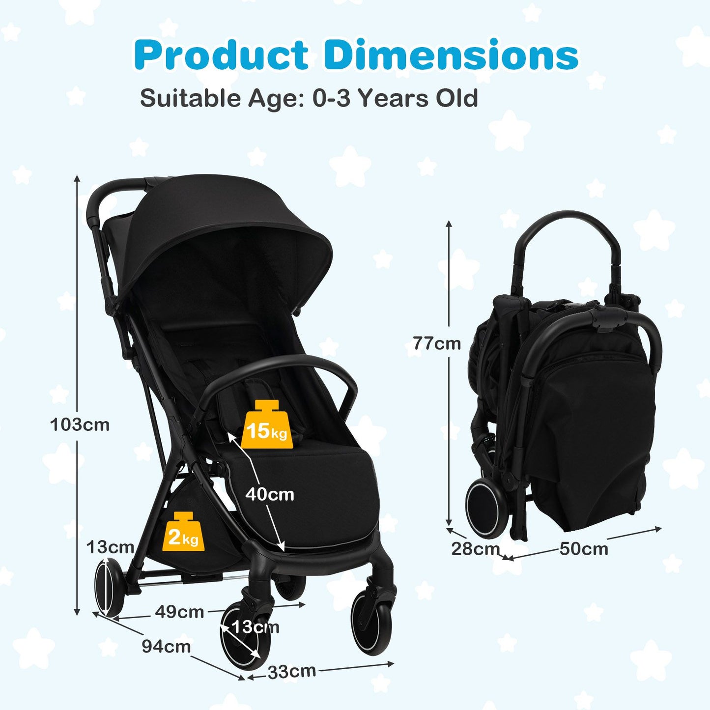 Lightweight Baby Stroller with Detachable Seat Cover