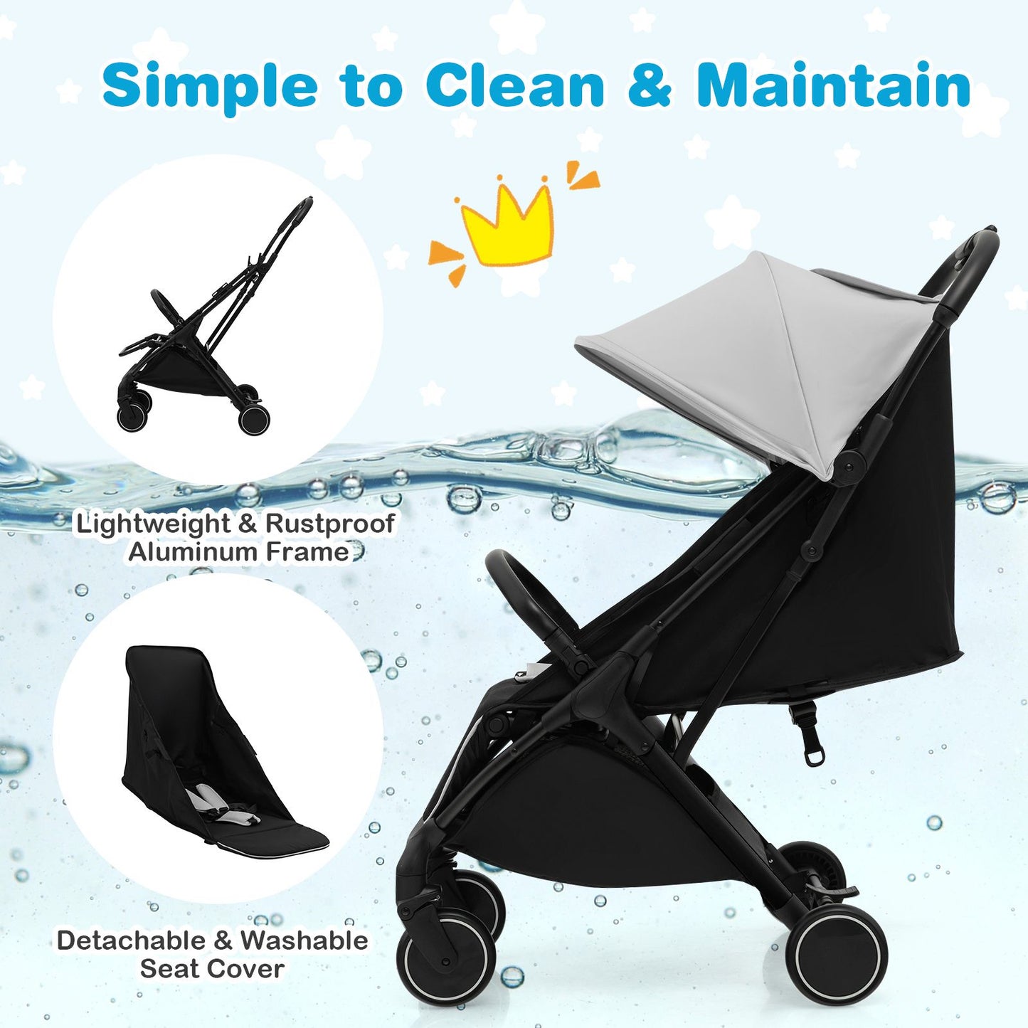 Lightweight Baby Stroller with Detachable Seat Cover