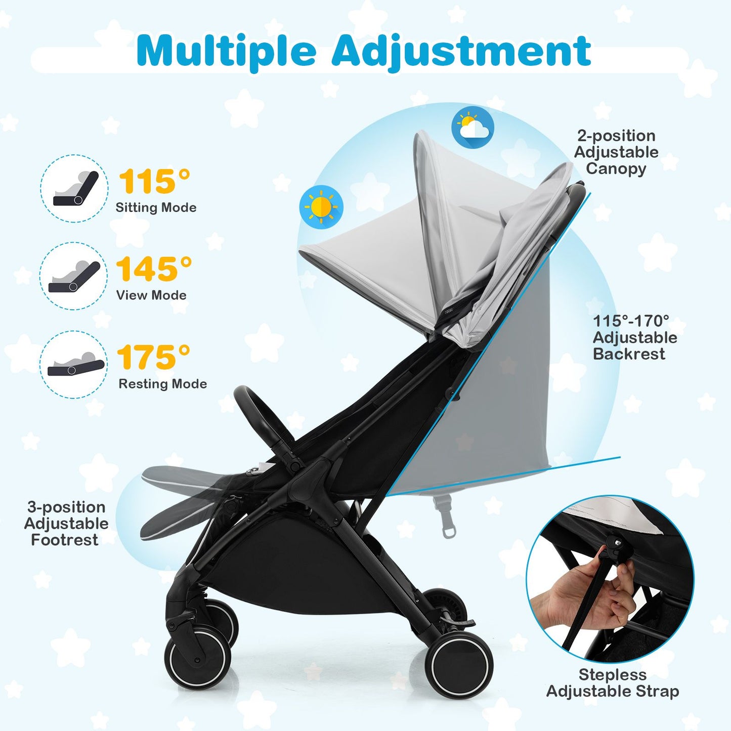 Lightweight Baby Stroller with Detachable Seat Cover