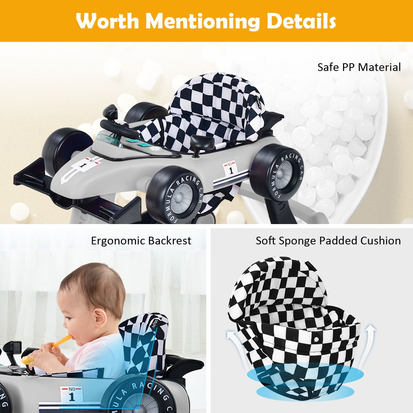 4-In-1 Baby Push Walker with Adjustable Height and Speed