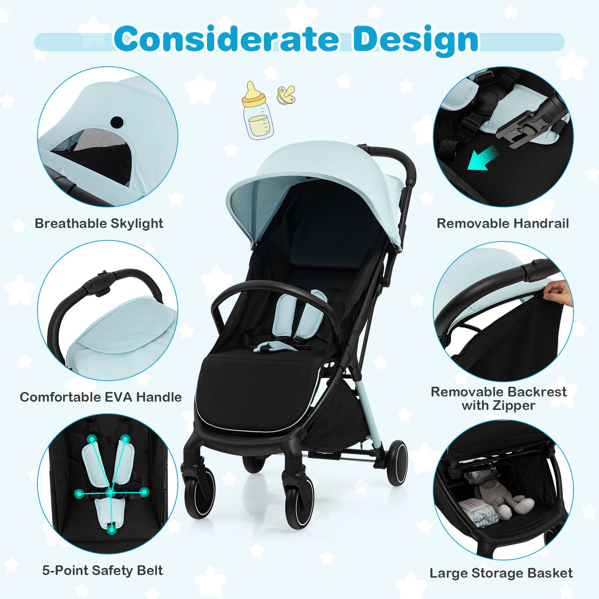 Lightweight Baby Stroller with Detachable Seat Cover