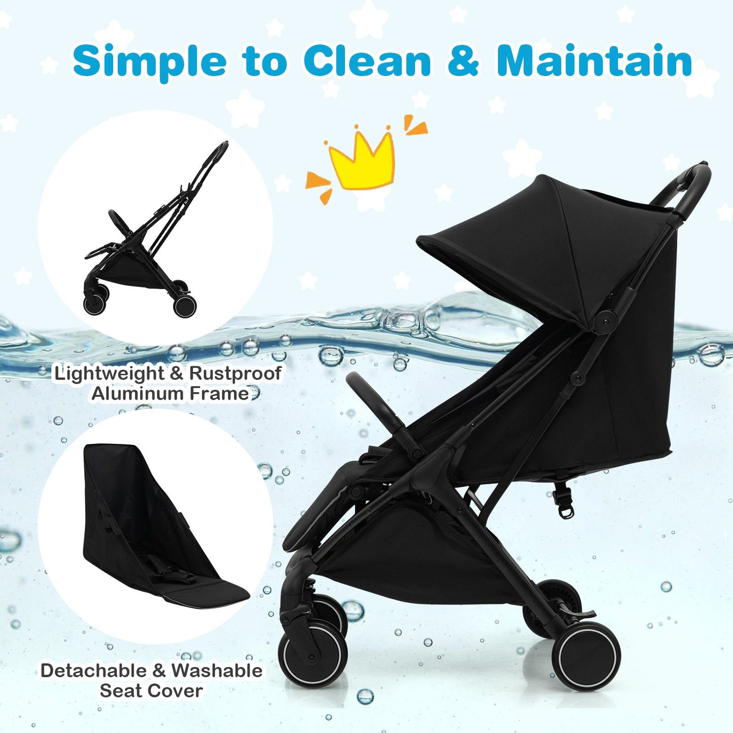 Lightweight Baby Stroller with Detachable Seat Cover