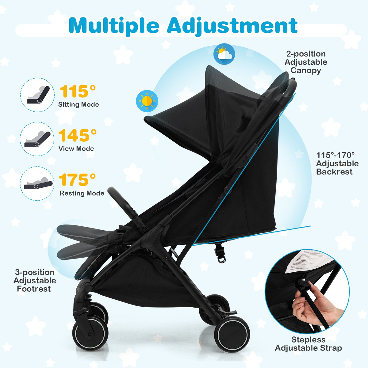 Lightweight Baby Stroller with Detachable Seat Cover