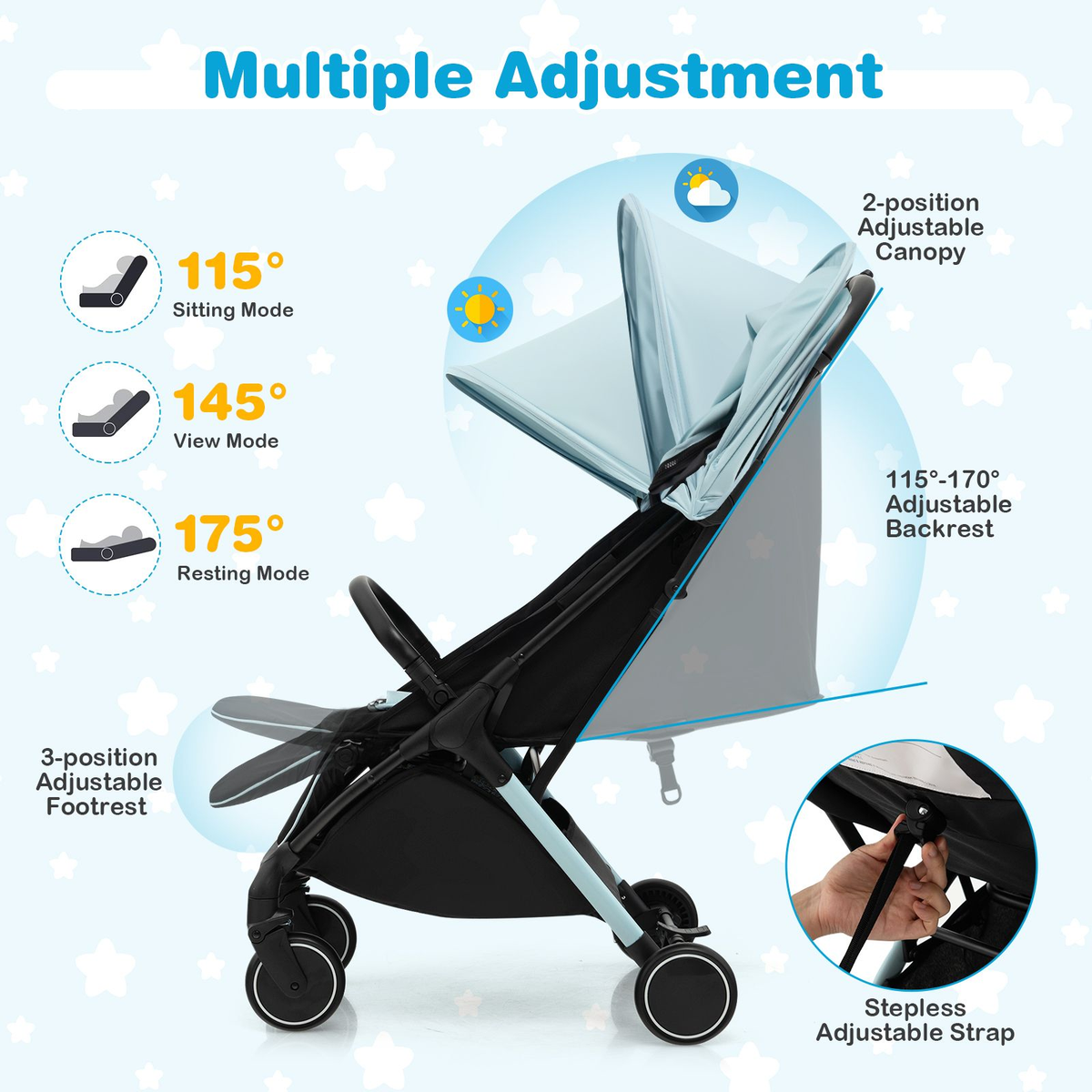 Lightweight Baby Stroller with Detachable Seat Cover
